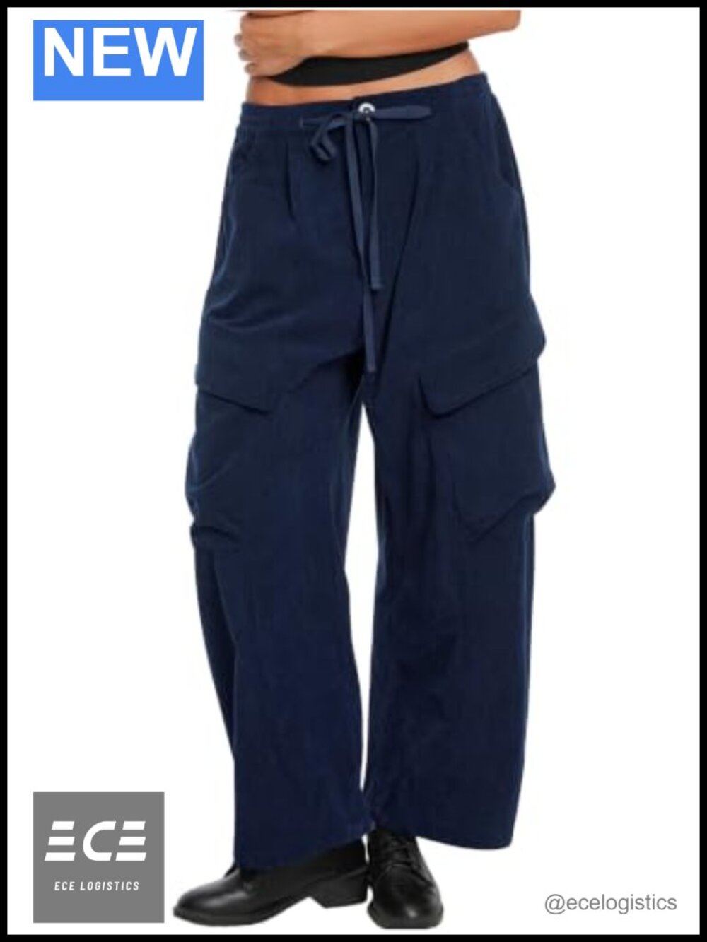 Corduroy Cargo Pants High Waist Wide Leg Drawstring Utility